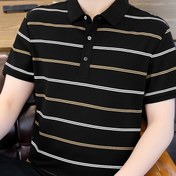 Resim Erkekler için Günlük Çizgili Kısa Kollu Golf Gömleği, Yazlık Dış Mekan Rahatlığı, Polyester, Makinede Yıkanabilir, Yaka, Normal Kesim 