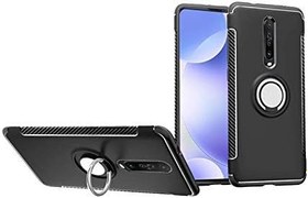 Resim Microcase Xiaomi Redmi K30 Yüzük Standlı Armor Silikon Kılıf - Siyah 