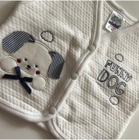 Resim Mettduk Unisex Bebek Askılı Kapitone Köpek Nakışlı Organik Pamuklu Yelek 357122 