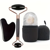 Resim 3 Parça Yüz Güzellik Masaj Aleti Seti | Rulo Masaj Aleti, Buz Çubuğu, Vücut ve Sırt Gua Sha Tahtası Yeni Silikon Buz Izgara Yüz Buz Paketi Siyah Döner, Cilt Bakım Rutini, Şık Tasarım, Pürüzsüz Dokusu, Kendine Bakım Aksesuarı, Cilt Bakımı Tutkunları, Cilt Bakım Araçları, Modern Cilt Bakımı, Dayanıklı Yapı, Cilt Bakım Cihazı, Güzellik Severler İçin 