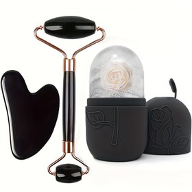 Resim 3 Parça Yüz Güzellik Masaj Aleti Seti | Rulo Masaj Aleti, Buz Çubuğu, Vücut ve Sırt Gua Sha Tahtası Yeni Silikon Buz Izgara Yüz Buz Paketi Siyah Döner, Cilt Bakım Rutini, Şık Tasarım, Pürüzsüz Dokusu, Kendine Bakım Aksesuarı, Cilt Bakımı Tutkunları, Cilt Bakım Araçları, Modern Cilt Bakımı, Dayanıklı Yapı, Cilt Bakım Cihazı, Güzellik Severler İçin 