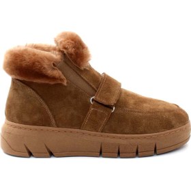 Resim Hakiki Deri Kürklü Kadın Klasik Bot 916kza3700 Taba Süet 