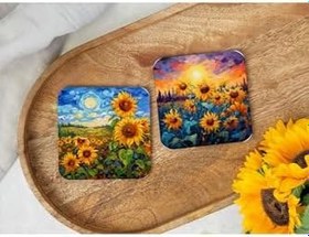 Resim Atölye Ayçiçeği Sanatı Ahşap Bardak Altlığı 4’lü Set (10x10 cm) 