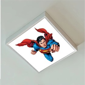Resim Gökyüzü Panel Super Man Çocuk LED Avize-Işık 60W Güçlü AYDINLATMA-60 x 60 Beyaz Kare Çerçeve- Çocuk Avize Modelleri 