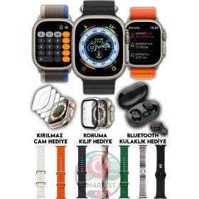 Resim Tekno Trust 49MM Ultra Akıllı Saat + Bluetooth Kulaklık + 7 Kordon + Kırılmaz Cam ve Kılıf Hediyeli Özel Se 