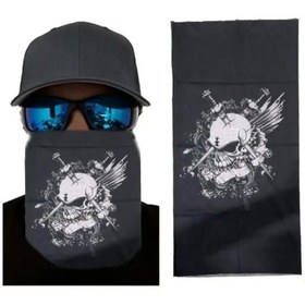 Resim Siyah Beyaz Kafatası Baskılı Boyunluk Baf, Bandana 25x48 Cm Renkli 