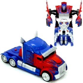 Resim Can Oyuncak Renkli Tek Tuşla Dönüşen Transformers Kamyon Plastikten Üretilmiş Çek Bırak Model 