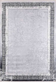 Resim Minimalist Gümüş Gri Siyah Yunan Anahtar Bordürlü Halı - SH1277GUS - 180x275cm 
