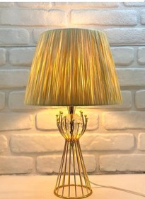 Resim Gold Kaplama Sude Model Kristal Taşlı Kumaş Şapkalı Örme Abajur Gold 