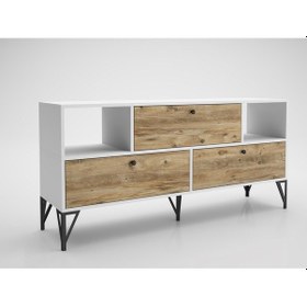 Resim Wood'n Love Mia 160 Cm Metal Ayaklı Tv Ünitesi - Konsol - Beyaz - Atlantik Çam / Siyah 