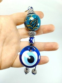 Resim Nazar Boncuğu Anahtarlık El Yapımı Cam Aksesuar Yeşil Turkuaz Ser 