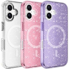 Resim İphone Uyumlu 16 Uyumlu Kılıf Magsafe Şarj Özellikli Parlayan Simli Saydam Renkli Zore Allstar Kapak- Pembe 