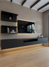 Resim Resital Ledli Duvara Monte Tv Sehpası - Antrasit - W6015-4 Antrasit 