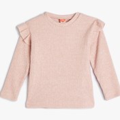 Resim Kız Bebek Basic Tişört Fırfır Detaylı Uzun Kollu Kaşkorse Bisiklet Yaka Yumuşak Dokulu 