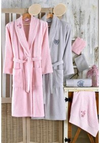 Resim Güvenal Rüya 10 Parça Nakışlı Bornoz Seti | Bornoz Takımı Krem 