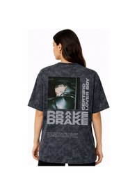Resim Drake Rapper Şarkıcı Sırt Baskılı Unisex Oversize Eskitme Yıkamal Siyah 