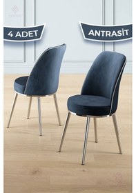 Resim Canisa Pefa Serisi 4 Adet Antrasit Mutfak Sandalyesi Krom Kaplama Metal Ayak 1. Sınıf Babyface Kumaş Sandalye Antrasit Ayaklar Krom 