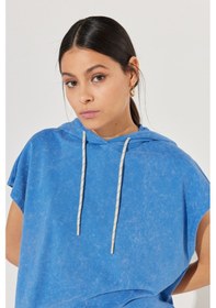 Resim Lee Regular Fit Normal Kesim %100 Pamuk Mavi Kadın Kolsuz Kol Kapüşonlu Sweatshirt L231320400 Mavi 