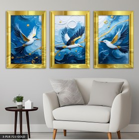 Resim Burshe Van Gogh Tarzı Kuşlar 3 Parça Gold Pleksi Aynalı Tablo 