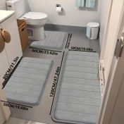 Resim 3 adet desenli dokuma banyo halısı, hafif makinede yıkanabilir hafıza zemin matı kaymaz polyester astarlı, hızlı emiş duş ve küvet zemini matı, rahat banyo aksesuarları 