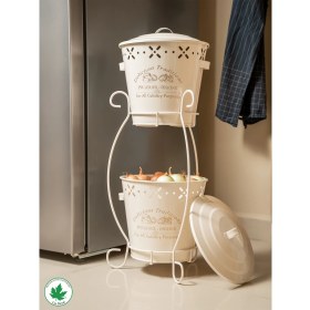 Resim Lin Metal Iki Katlı Konik Metal Patates Soğan Kovası, Saklama Kabı, Organizer, Sebzelik (Delicious Traditions Baskılı) LN1019 