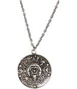 Resim Aztek Maya Takvimi Gümüş Kaplama Zincir Kolye Gri 