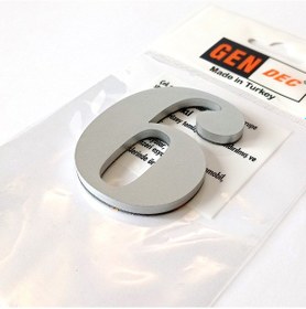 Resim Gendec Kapı Numarası 7Cm No:6 Metalik Gri Kendinden Yapışkanlı Nu 