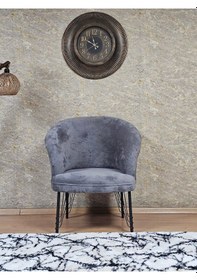 Resim Zafir Tekli Teddy Siyah Boyalı Telli Ayak Çay Seti Koltuk Tekli Berjer , Balkon, Salon, Ofis Gri 