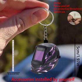 Resim 2D Düz, 2D Düz, 2D Akrilik Kaynak Kaskı Anahtarlık - Siyah, Pembe Şimşek Tasarımı, Çok Fonksiyonlu Araba Arka Görüş Aynası Süsü, Sırt Çantası Aksesuarı, Anneler Günü, Paskalya, Kurban Bayramı İçin Benzersiz Hediye, Erkekler ve Kadınlar İçin Uygun. 