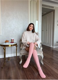 Resim LAGRANZE Cozy Line Premium Kadın Diz Üstü Jakarlı Çorap 