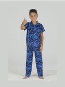 Resim MODASEÇ Çocuk Pamuklu Mavi Asker Desenli Pijama Takımı 