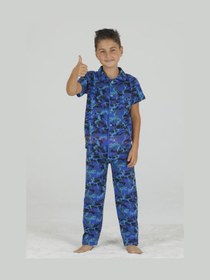 Resim MODASEÇ Çocuk Pamuklu Mavi Asker Desenli Pijama Takımı 