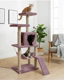 Resim Gül Kurusu Renkli 124 Cm Kedi Tırmalama Kulesi - Platformlu Tasarım 
