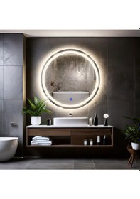 Resim Aura Günışığı Led'li Kumlamalı Lavabo & Banyo Aynası Dokunmatik Sensörlü 90 X 90 Gün Işığı 