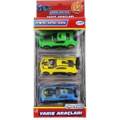 Resim Die Cast Metal 3'lü Yarış Arabaları Yeşil Araçlı 