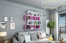 Resim Kitaplık Lux Yatay Duvar Rafı Pembe Beyaz 4 Lü Takım Pembe Beyaz 