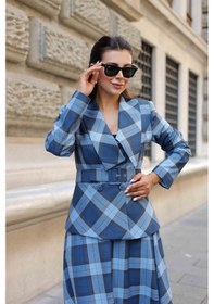 Resim Kemer Detay Ekose Poliviskon Etekli Takım Bebe Mavi Bebe Mavisi 