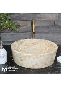 Resim Afyon Bal Mermer Silindir Çanak Lavabo 