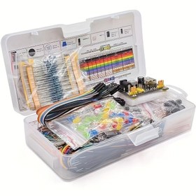 Resim Başlangıç Seviyesi İçin 830 Noktalı Breadboard İle Tam Arduino Başlangıç Kiti, Güç Kaynağı, Buzzer'lar, Düğmeler, Direnç Paketi, LED'ler ve Tel Jumper'lar İçeren Bileşenler - Dayanıklı Saklama Kutusu Dahil 
