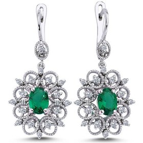 Resim Lova Pırlantalı Oval Zümrüt Küpe - 3070017 