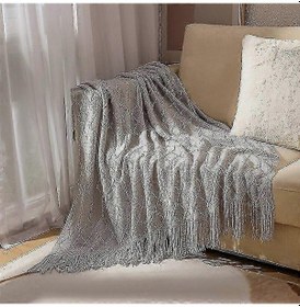 Resim Nordic Örme Battaniye - Yumuşak, Dokulu Ve Düz, Avrupa'da Kanepe, Yatak Ve Noel Dekorasyonu İçin 127x172 Cm Cl - Açık Gri 