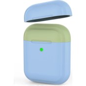 Resim Airpods ile Uyumlu Kılıf 1-2 Nesil 2mm Silikon Case Yedek Kapak Hediyeli PT88-Z Açık Mavi 
