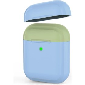 Resim Airpods ile Uyumlu Kılıf 1-2 Nesil 2mm Silikon Case Yedek Kapak Hediyeli PT88-Z Açık Mavi 