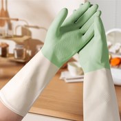 Resim 1 Çift Su Geçirmez Bulaşık Yıkama Eldiveni - Yeniden Kullanılabilir, Kaymaz Tutuş, Mutfak, Banyo ve Ev Temizliği İçin Rahat, Yeşil & Beyaz Tasarım, Premium Kauçuk Malzeme, Islak ve Kaygan İşler İçin İdeal 