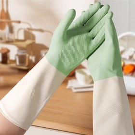 Resim 1 Çift Su Geçirmez Bulaşık Yıkama Eldiveni - Yeniden Kullanılabilir, Kaymaz Tutuş, Mutfak, Banyo ve Ev Temizliği İçin Rahat, Yeşil & Beyaz Tasarım, Premium Kauçuk Malzeme, Islak ve Kaygan İşler İçin İdeal 