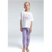 Resim Toontoy Kız Çocuk Önü Baskılı Pijama Takım 14098 Lila 