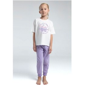 Resim Toontoy Kız Çocuk Önü Baskılı Pijama Takım 14098 Lila 
