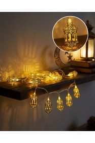 Resim Mestore Pilli Ramazan Işıkları Altın Renk Fener Figürlü LED Süsleme 