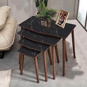 Resim VEGA 4LÜ DÖRTLÜ MDF AHŞAP ZİGON SEHPA - SİYAH MERMER DESENLİ 