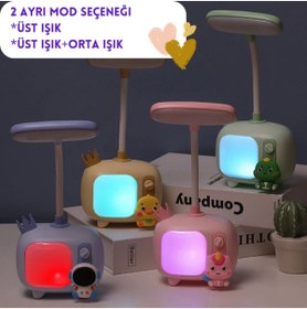 Resim Empressco Yeşil çocuk masa lambası, şarjlı, RGB renkli, kalemlik özellikli, eğlenceli ve kullanışlı 